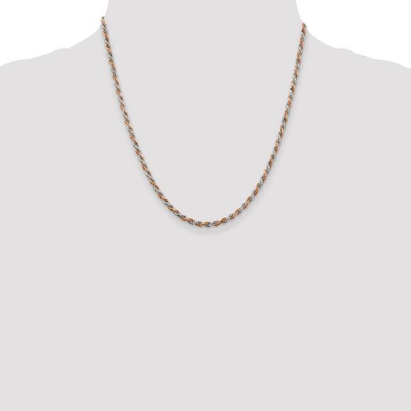 2.5mm Sterling Silver & 10k Rose Plated Rope Chain Necklace, 20 In - Picture 2 of 8